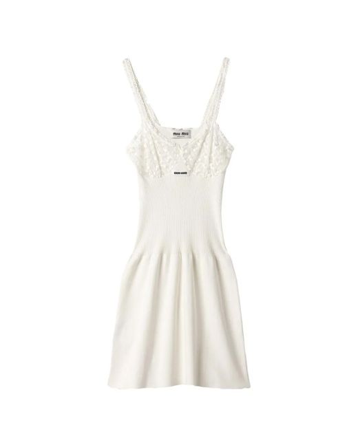 Miu Miu White Cotton And Lace Dress