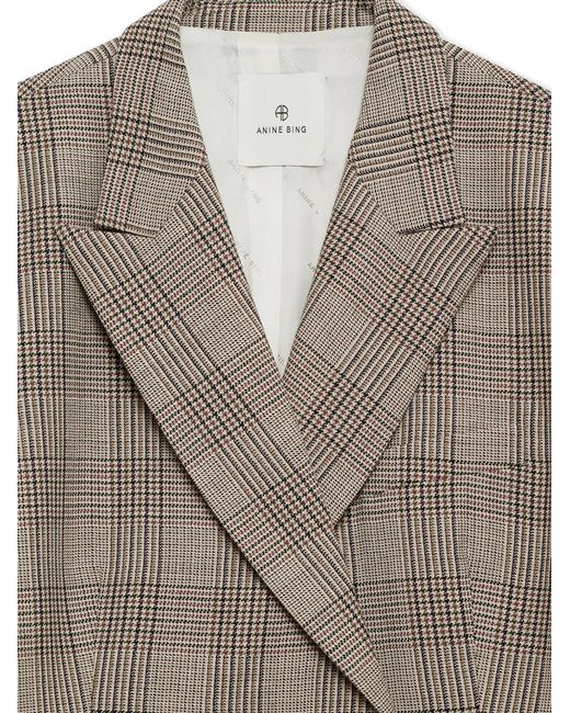 Anine Bing Gray Aretha Blazer Plaid