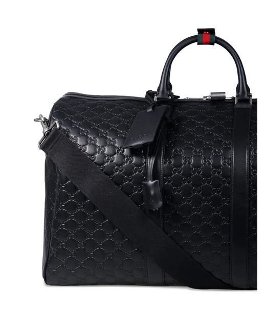 Gucci Black Medium Logo-Embossing Luggage Duffle for men