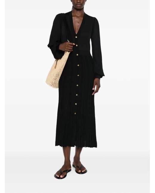 Twinset Black Ribbed-Knit Button-Down Midi Dress