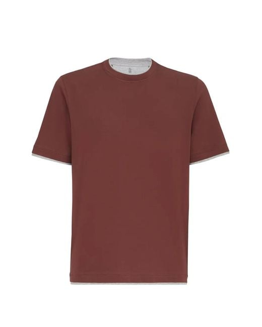 Brunello Cucinelli Red T-Shirt À Bords Contrastants for men