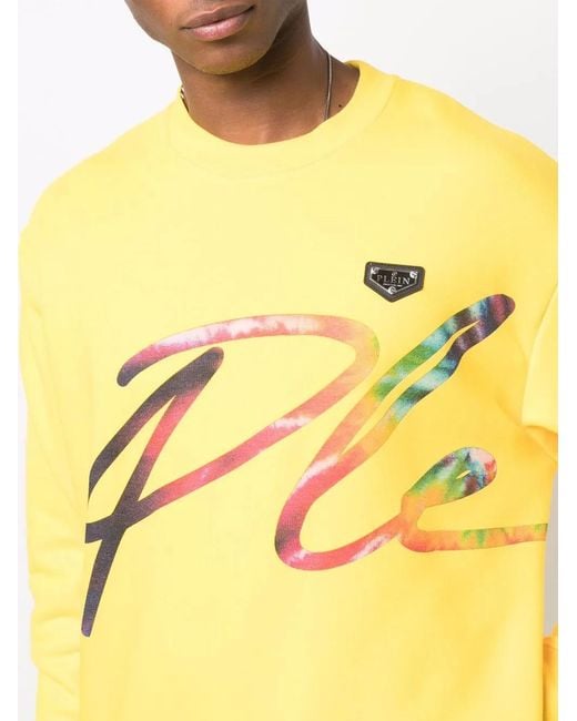 Philipp Plein Yellow Logo-Print Cotton Sweatshirt