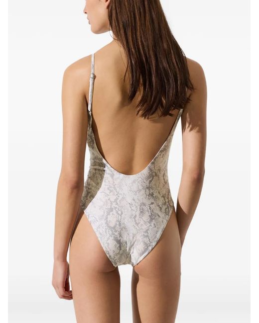 Karl Lagerfeld White Snake-Print Scoop-Neck Swimsuit
