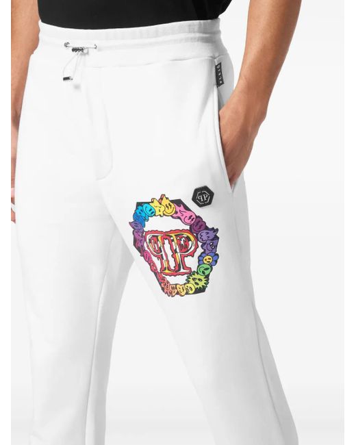 Philipp Plein White Logo-Print Track Pants for men