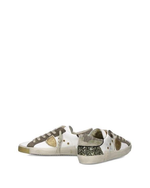 Philippe Model White Distressed Leather Sneakers