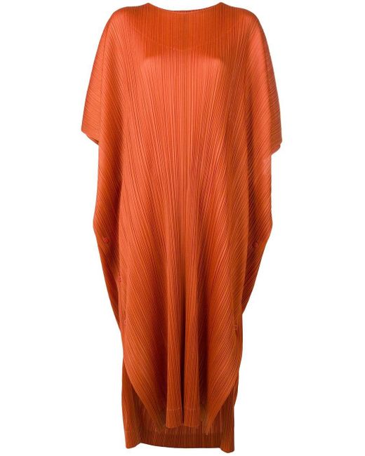 Pleats Please Issey Miyake Orange Pleated Kaftan Dress