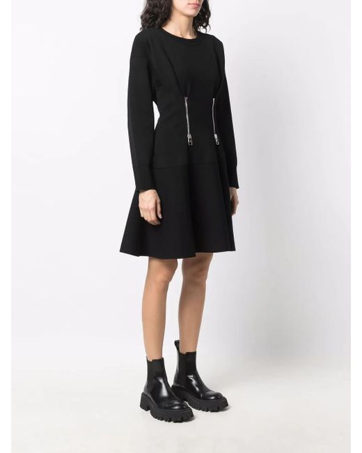 Alexander McQueen Black Zip-Detail Flared Dress