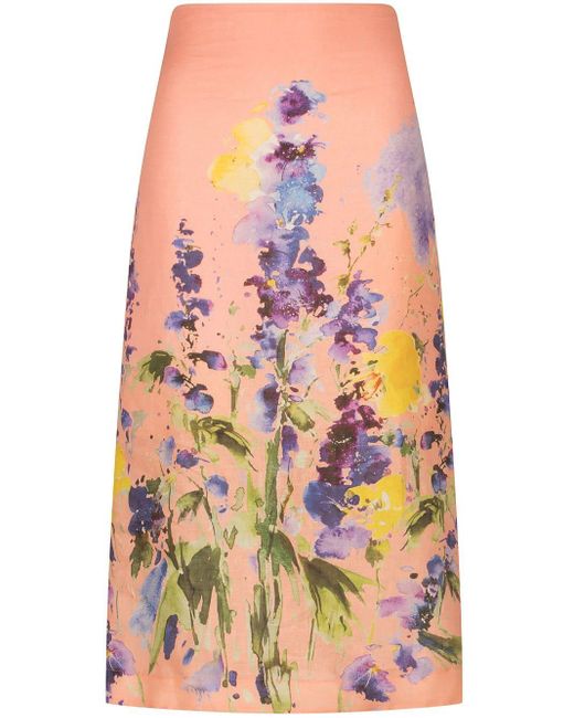 Silvia Tcherassi Pink Atira Floral-print Linen Skirt