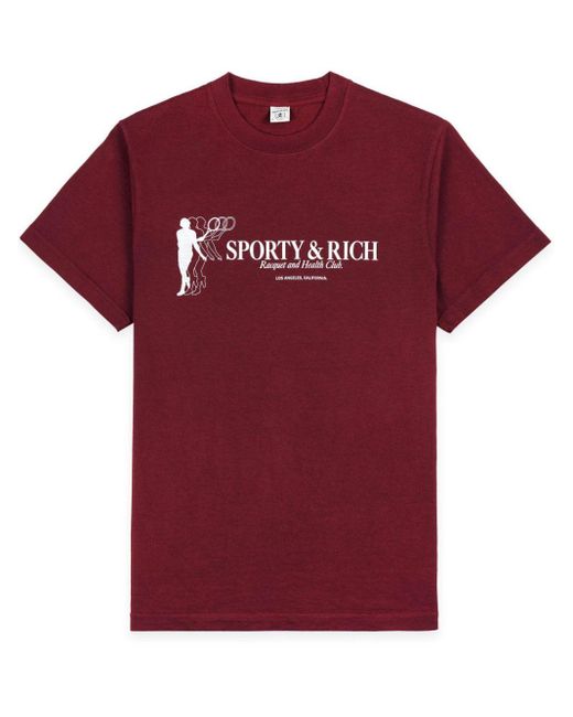 Sporty & Rich Katoenen T-shirt Met Print in het Red