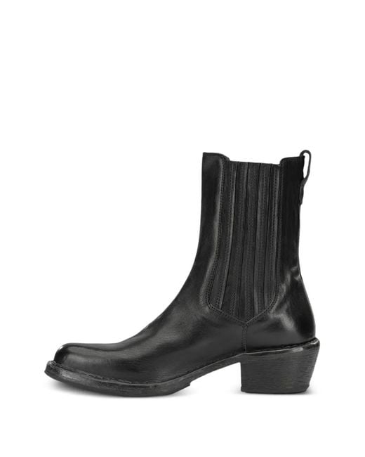 Moma Black Leather Pull-On Ankle Boots