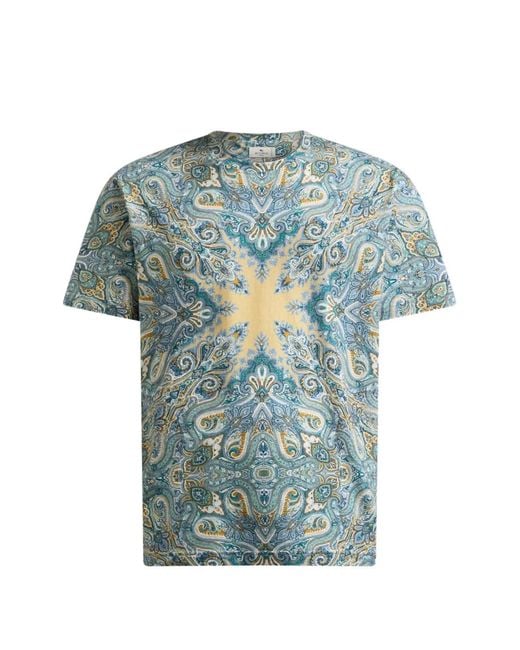 Etro Blue Paisley-Print T-Shirt for men
