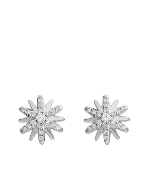 David Yurman White Sterling Petite Starburst Diamond Stud Earrings (10Mm)