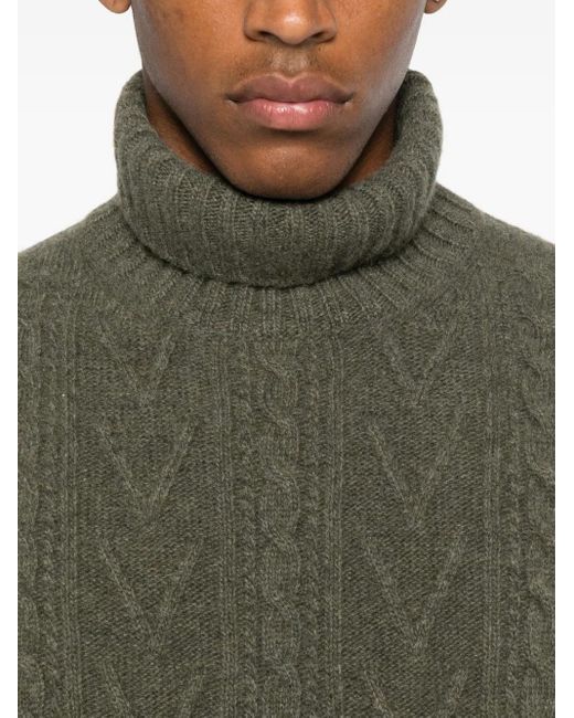 Fedeli Green Cable-Knit Turtleneck Sweater for men