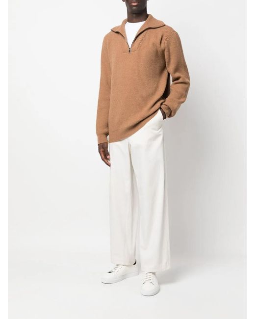 Roberto Collina Brown Half Zip Ribbed Jumper for men