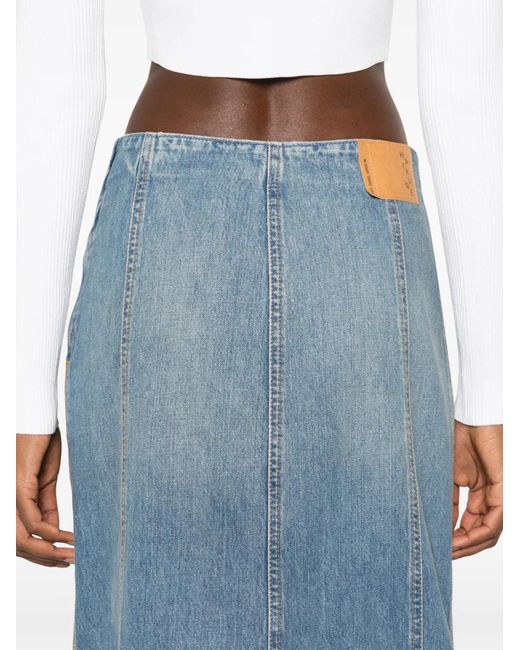 Haikure Blue Seamed Denim Midi Skirt