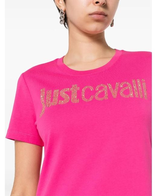 Just Cavalli Pink Logo-Embellished Cotton Shirt Dress