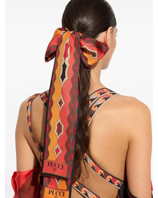 Foulard Con Stampa Geometrica di Emilio Pucci in Red