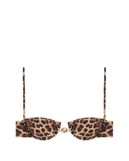 Reina Olga White Hammond Leopard-Print Bikini Top