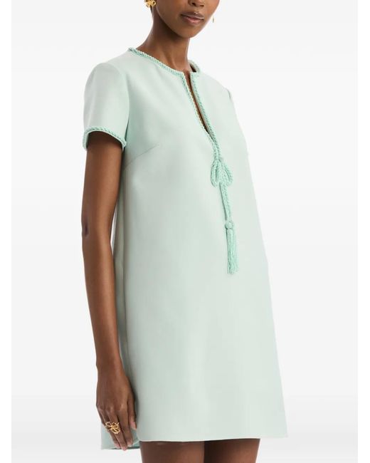 Oscar de la Renta Green Beaded Bow-Detail Shift Dress
