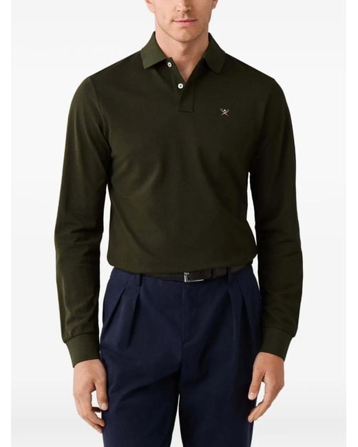 Hackett Green Logo-Embroidered Long-Sleeve Polo Shirt for men