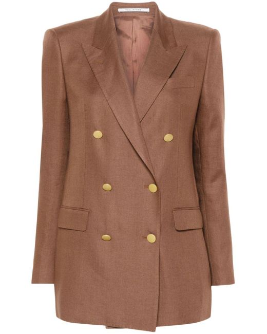 Tagliatore Brown Linen Double-breasted Blazer