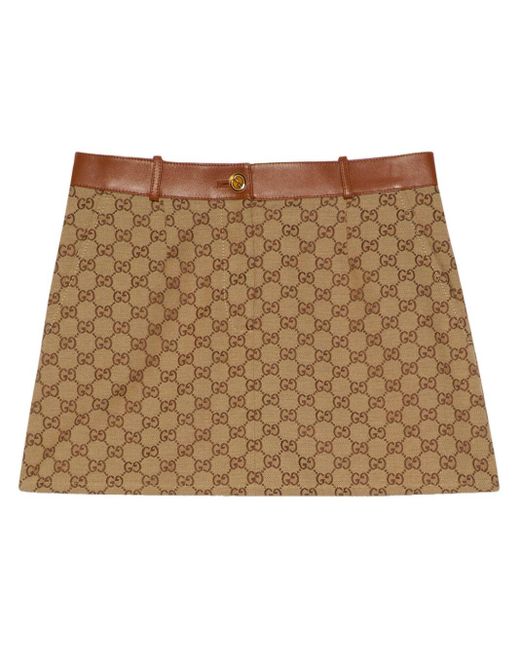 Minifalda con ribete de cuero Gucci de color Brown