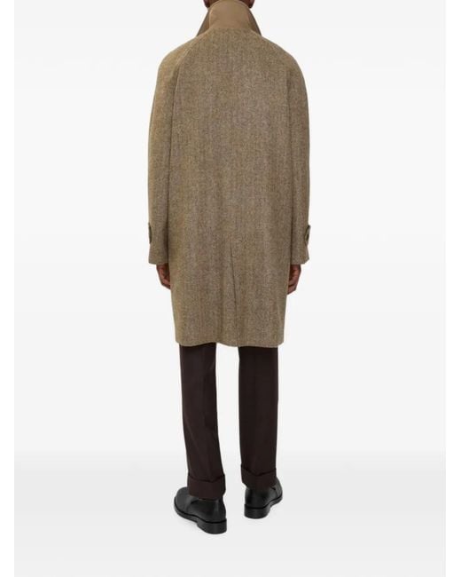 Burberry Brown Long Herringbone Wool Dual Car Coat for men