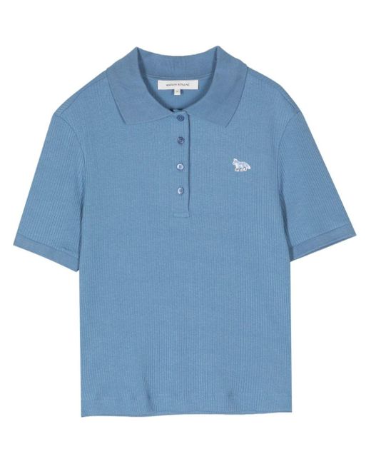 Maison Kitsuné Blue Baby Fox-embroidered Fine-ribbed Polo Shirt