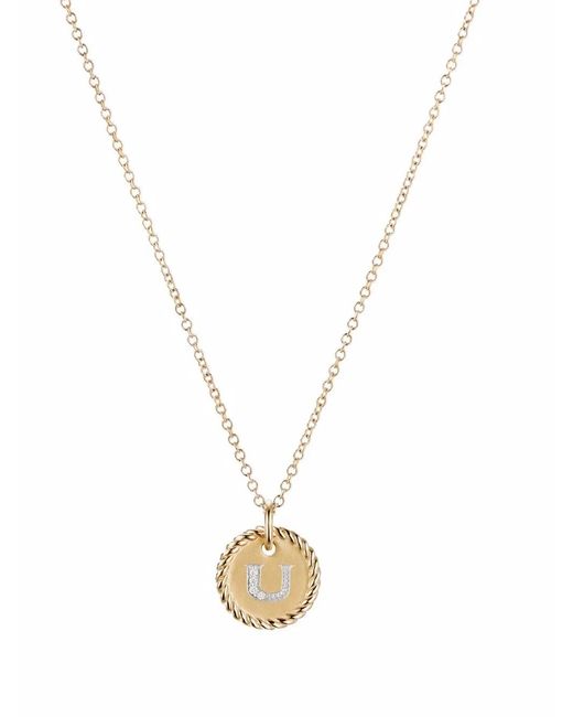 David Yurman Metallic 18Kt U Initial Charm Diamond Necklace