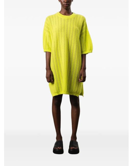 Mr. Mittens Yellow Bella Lace-Knit T-Shirt Mini Dress