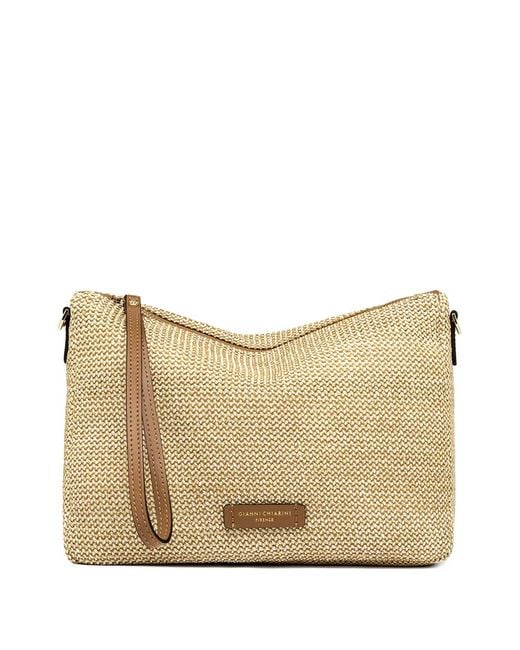 Gianni Chiarini Natural Small Nora Woven-Design Leather-Trim Clutch Bag