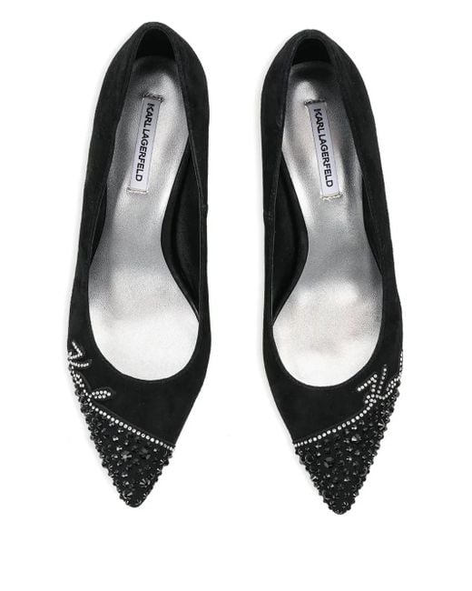 Karl Lagerfeld Black Pointed-Toe Embellished Pumps