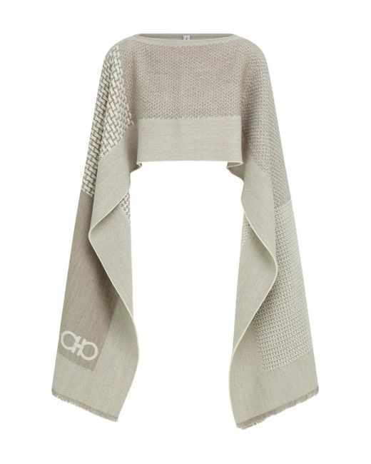 Ferragamo White Jacquard Wool Poncho