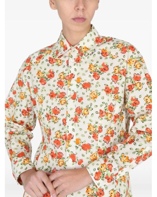 Marni White Floral-Print Shirt Mini Dress