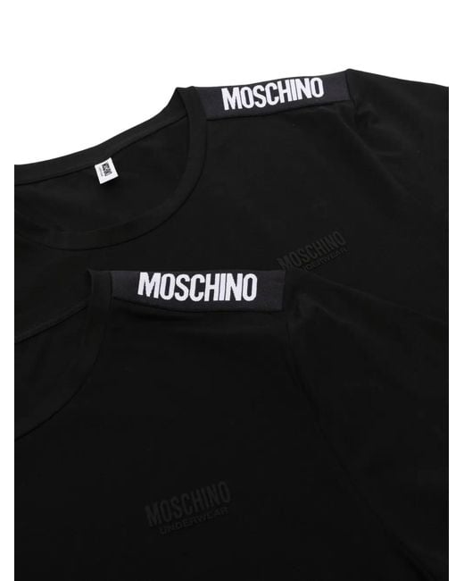 Moschino Black Two Cotton T-Shirts With Logo Stripe for men