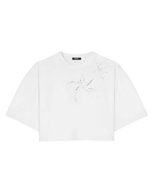 Versace White Cropped-T-Shirt mit Stickerei