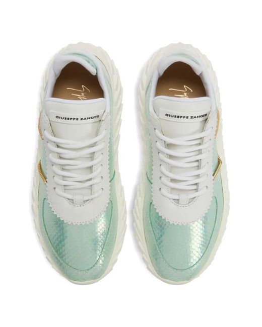 Giuseppe Zanotti Green Urchin Snakeskin-Effect Lace-Up Sneakers
