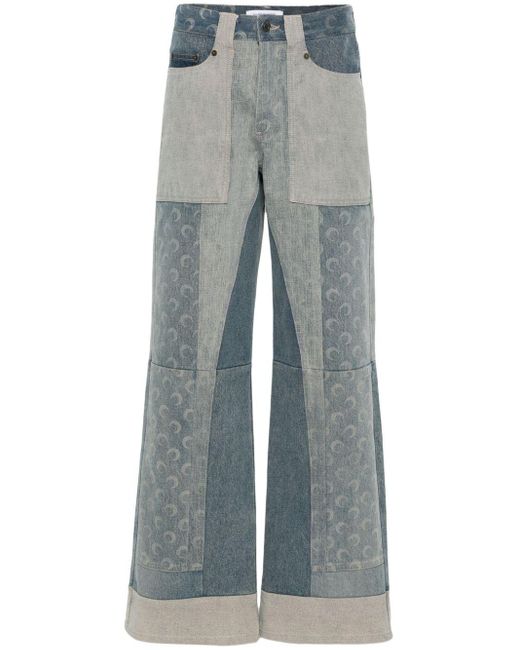 MARINE SERRE Blue Halbhohe Straight-Leg-Jeans