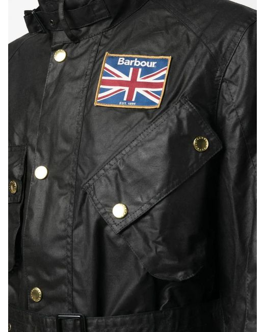 Barbour Black Logo-Patch High-Neck Coat for men