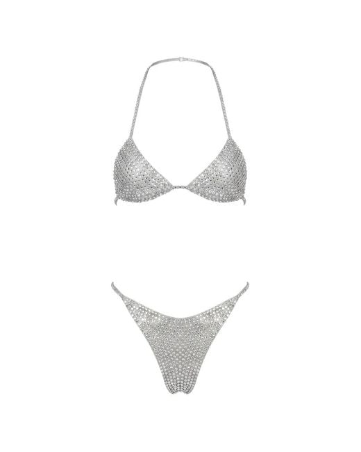Oseree White Crystal-Embellished Bikini