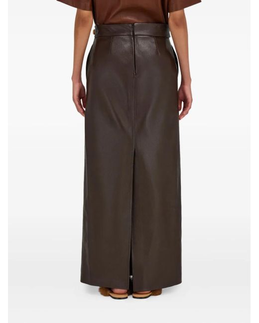 Ferragamo Leren Maxi-Rok Met Split in het Brown