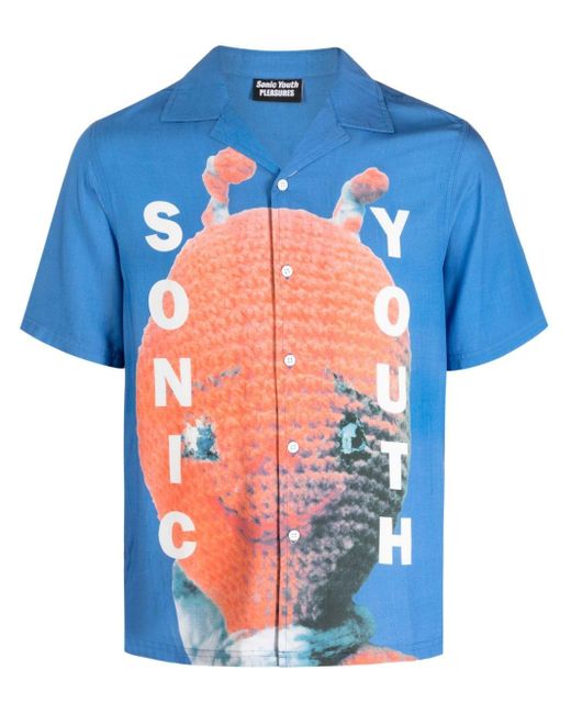 Pleasures Blue Sonic Youth Alien Short-sleeve Shirt for men