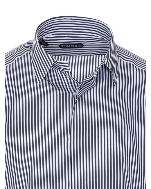 Tom Ford Blue Striped Button Shirt for men