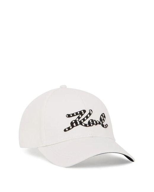 Karl Lagerfeld White Signature Striped-Logo Cap