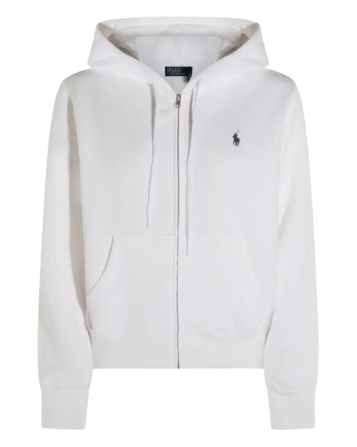 Polo Ralph Lauren White Zip-Fastening Logo-Embroidered Hoodie
