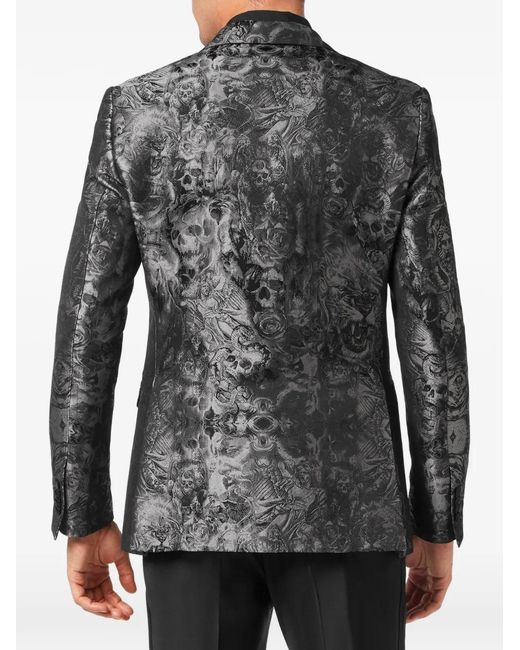 Philipp Plein Black Jacquard Blazer Lord Fit Gothic Plein With Crystals for men