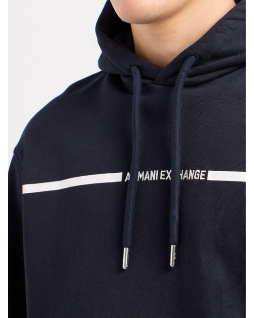 Armani Exchange Blue | French Terry Skinny Stripe Logo Drwstring Hoodie for men
