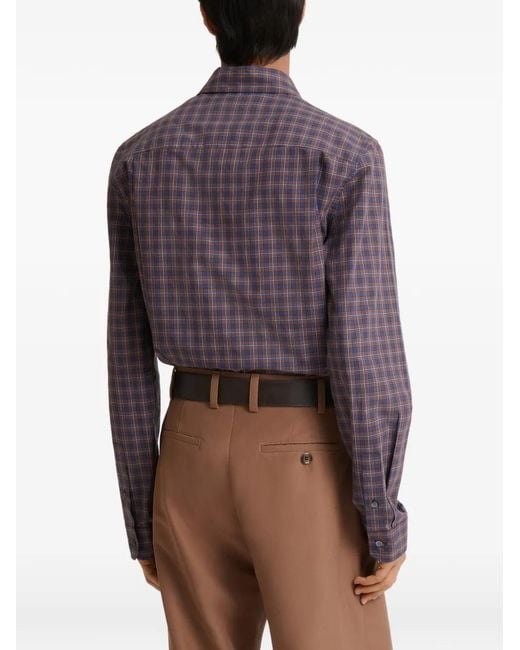 Marni Purple Checked Cotton Shirt for men