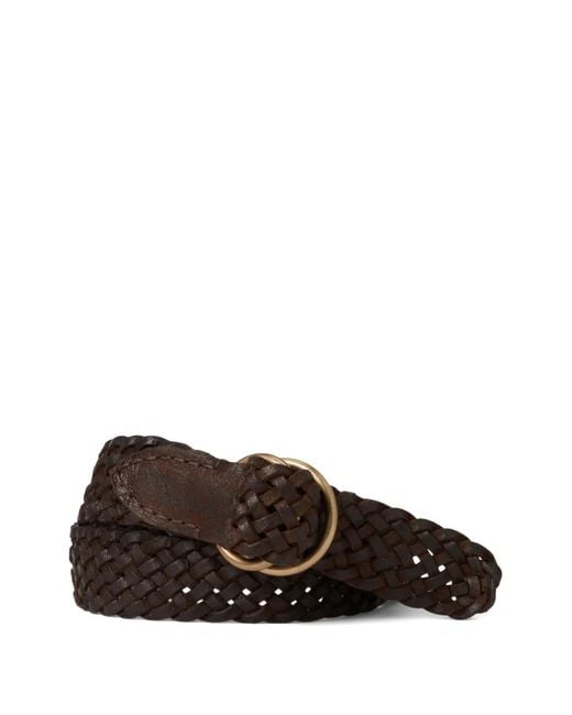 RRL Brown Braided Double-Ring Leather Belt for men
