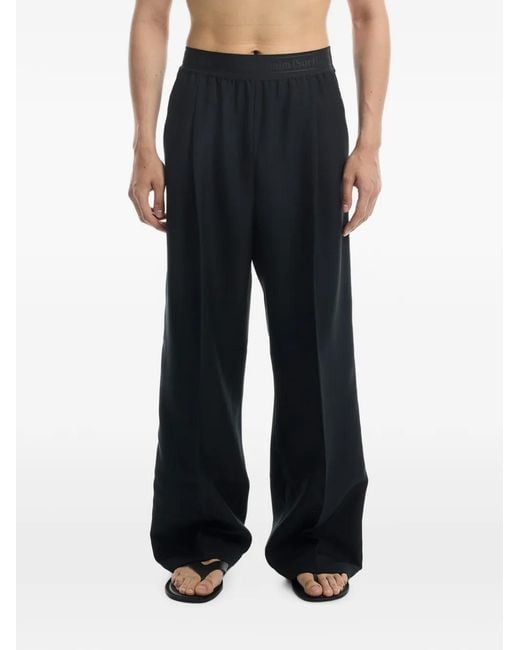 Stockholm Surfboard Club Black Side-Stripe Wide-Leg Trousers for men